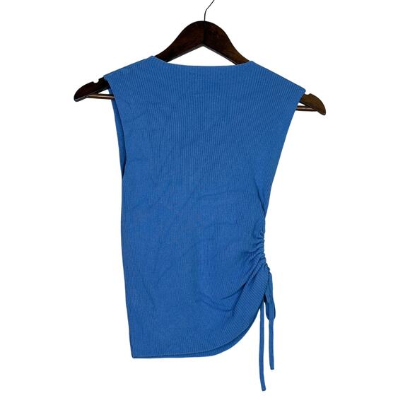 Zara Sleeveless Side Key Hole Tie Ruched Ribbed Tank Top Crop Tank Top S Blue - Picture 14 of 15